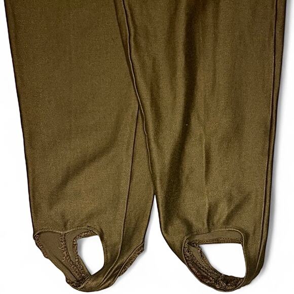 Vtg 80s Votre Nom Paris Stretch Stirrup Pants M/L Olive Green High Waist France - Picture 3 of 7